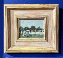 Vintage 20th Century , Impressionist landscape with figures at Henley Rowing Regatta