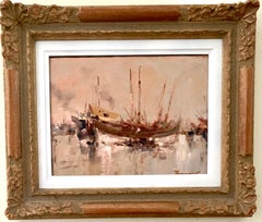 Vintage 20th Century Oil painting, a View of Chinese Junks at sea.