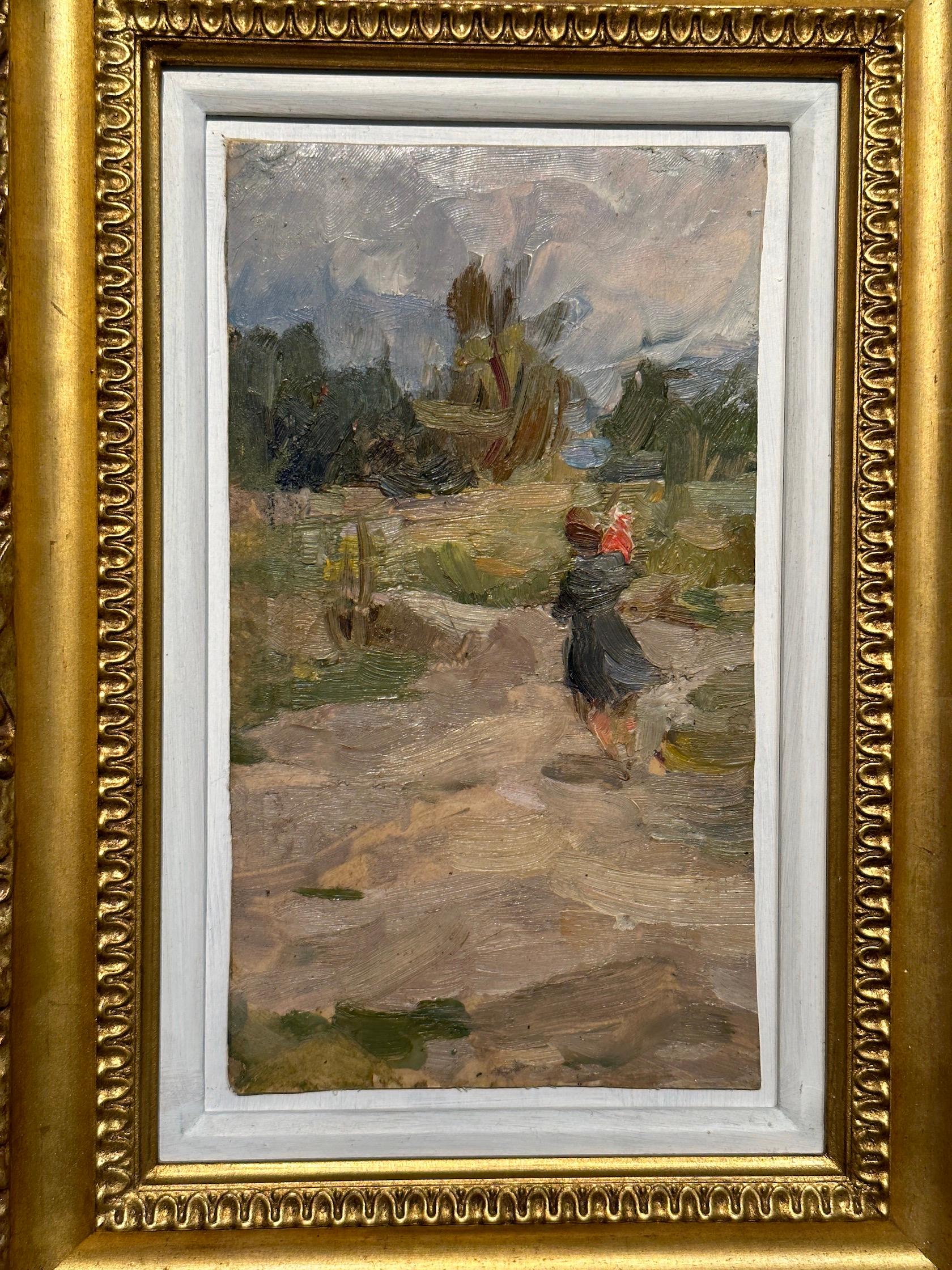 20th Century Oil painting, an Impressionist landscape with figures - Painting by Ken Moroney