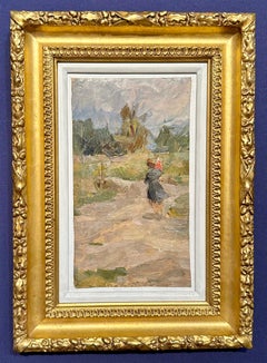 Vintage 20th Century Oil painting, an Impressionist landscape with figures