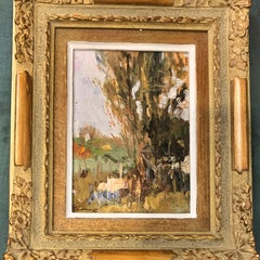 20e siècle Peinture à l'huile d'un paysage fluvial impressionniste de Cahors, France