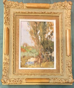 Vintage 20th Century Oil painting of an Impressionist River Landscape of Cahors, France