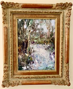 20th Century Oil painting of an Impressionist Waterfall Landscape, Cahors France