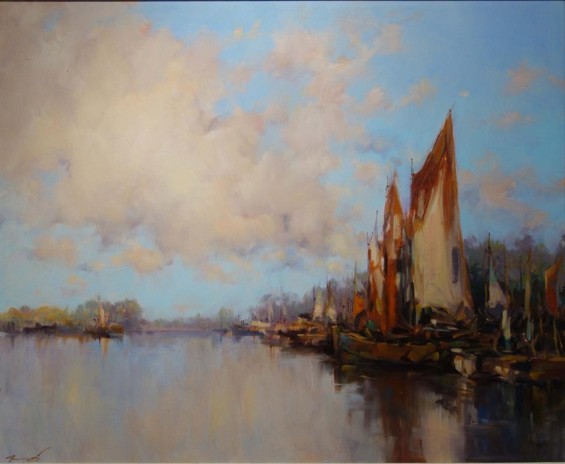 Boats in the Harbor - Painting by Ken Moroney