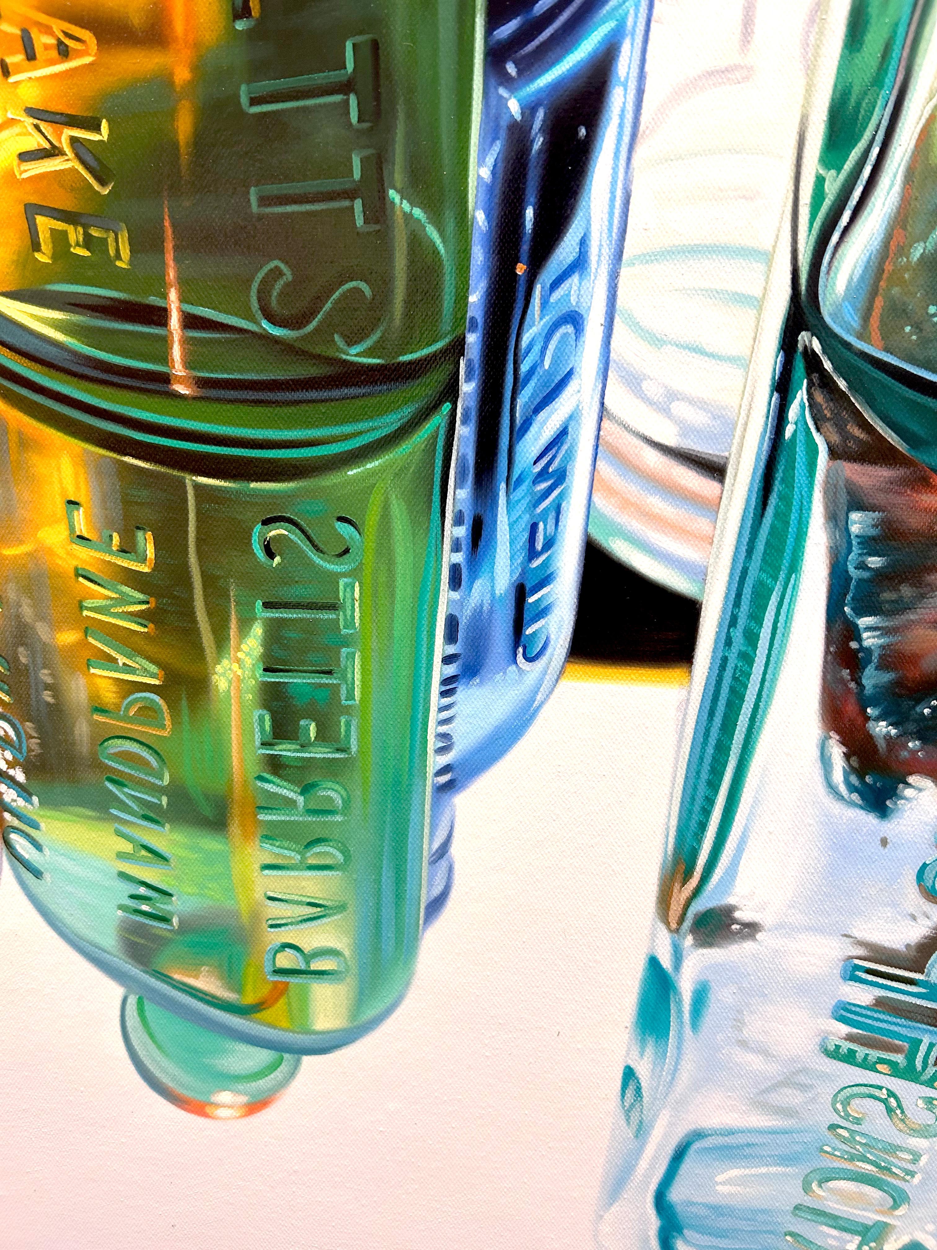Ken Orton, „Mandrake“, Regenbogenglasflasche Stillleben, Fotorealistisches Ölgemälde  im Angebot 6