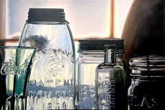 Peinture à l'huile de Ken Orton, « Painter Image », jarre photoréaliste en verre, 40x60