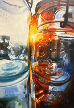 Ken Orton "Prematurity", Glass Bottle Still Life Photorealist Oil Painting 