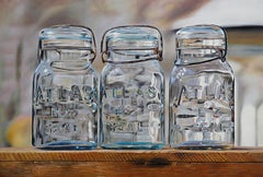 Ken Orton "Three Sisters", Mason Jar Still Life Photorealist Oil Painting
