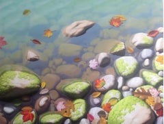 Ken Otsuka, "Autumn Moment", 35x46 Fall Pond Landscape Oil Painting on Canvas