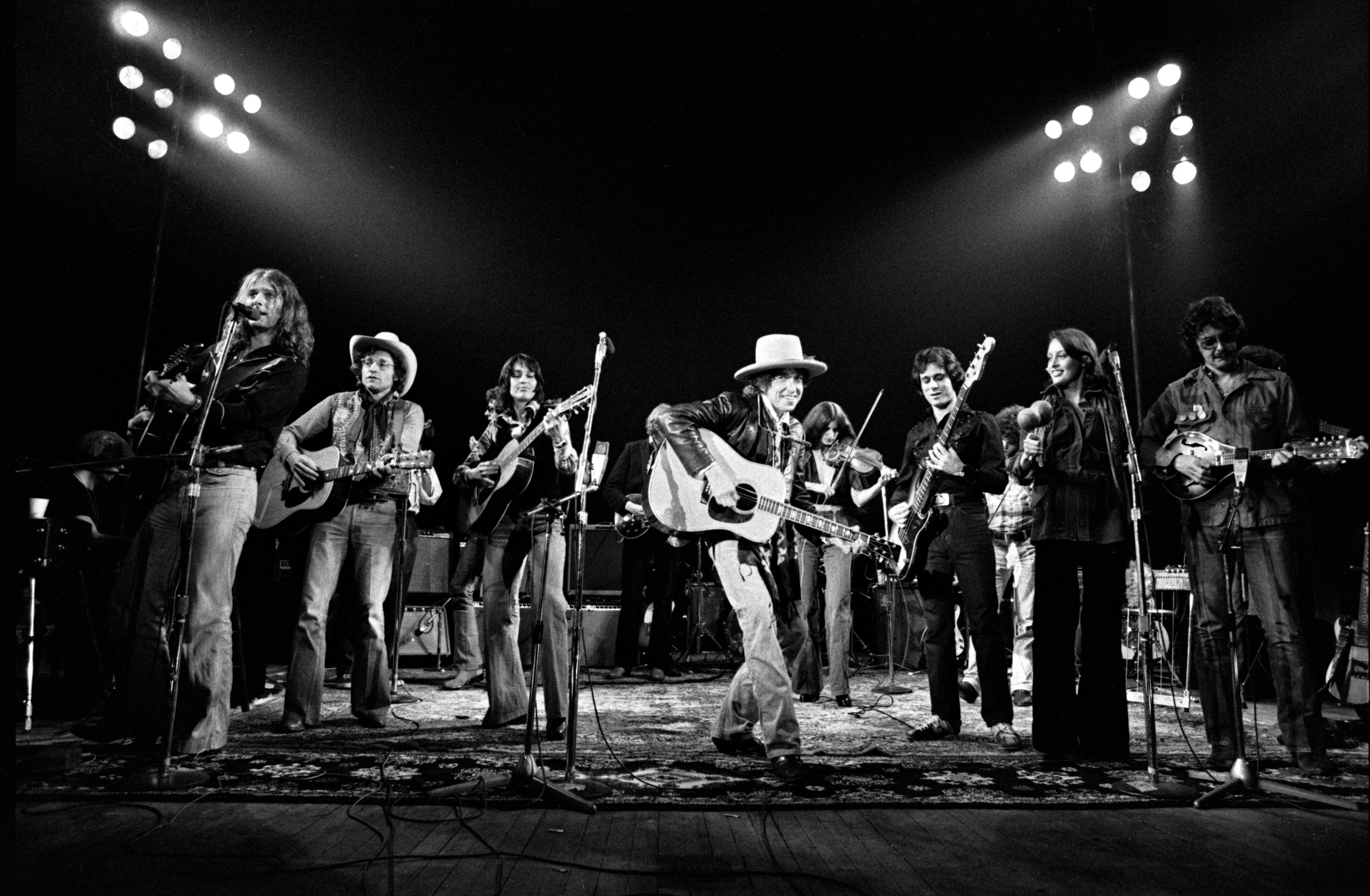 Ken Regan Black and White Photograph - Bob Dylan Rolling Thunder Revue stage 1975