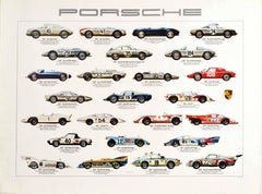 Original Vintage Auto Poster Porsche Rennwagen Motorsport Ikonische Modelle Design