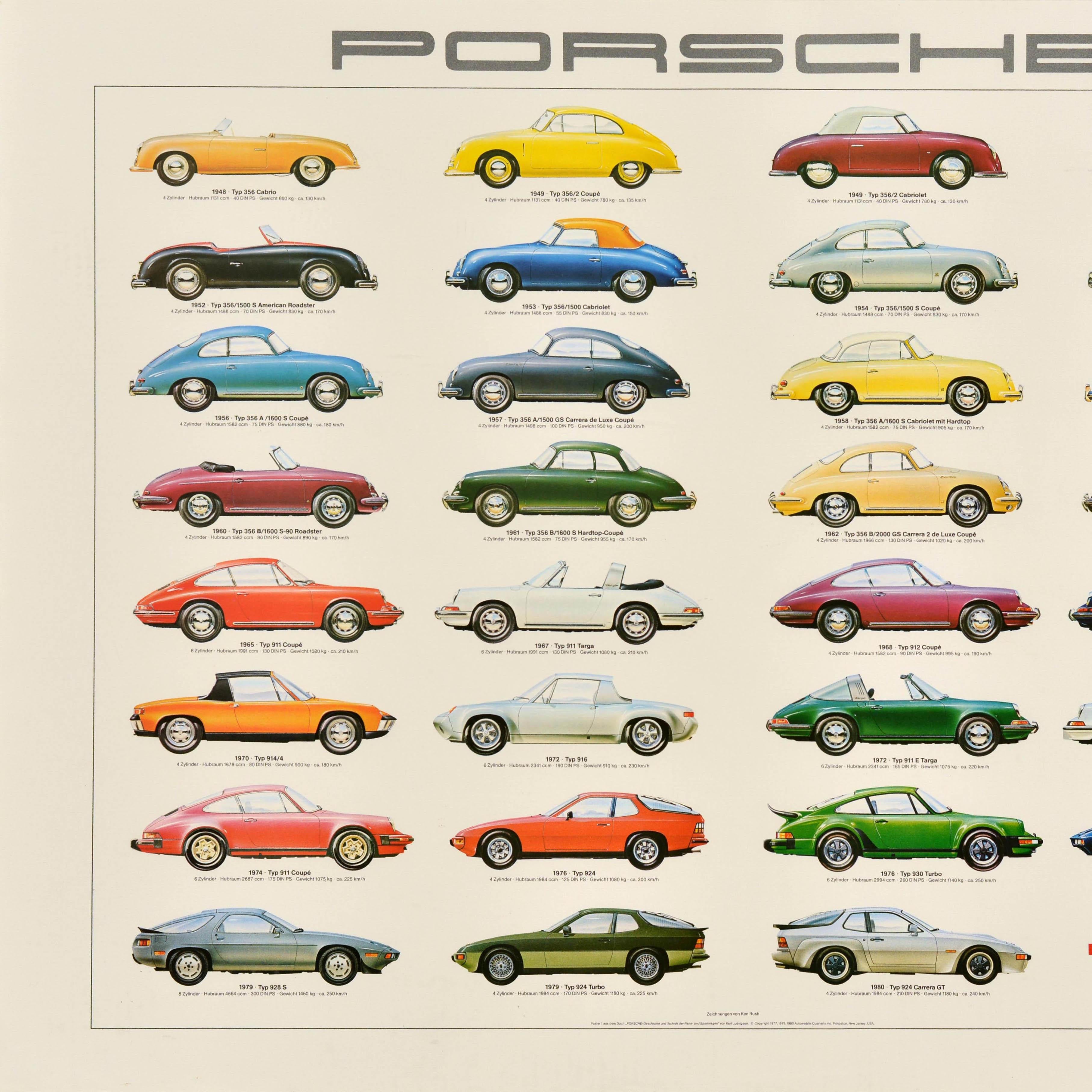 Original Vintage Automobile Advertising Poster Porsche Car Models Ken Rush For Sale 2