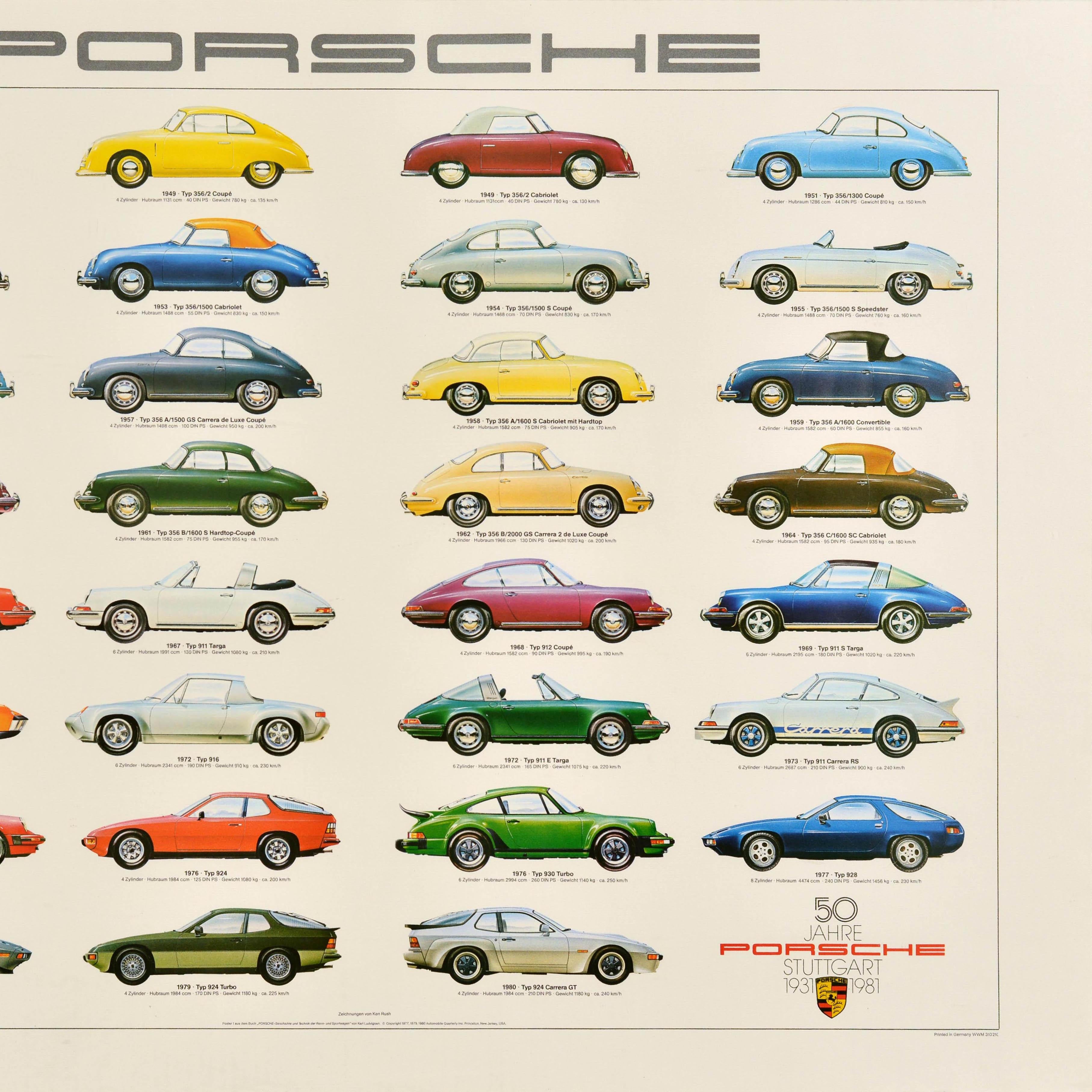 Original Vintage Automobile Advertising Poster Porsche Car Models Ken Rush For Sale 3
