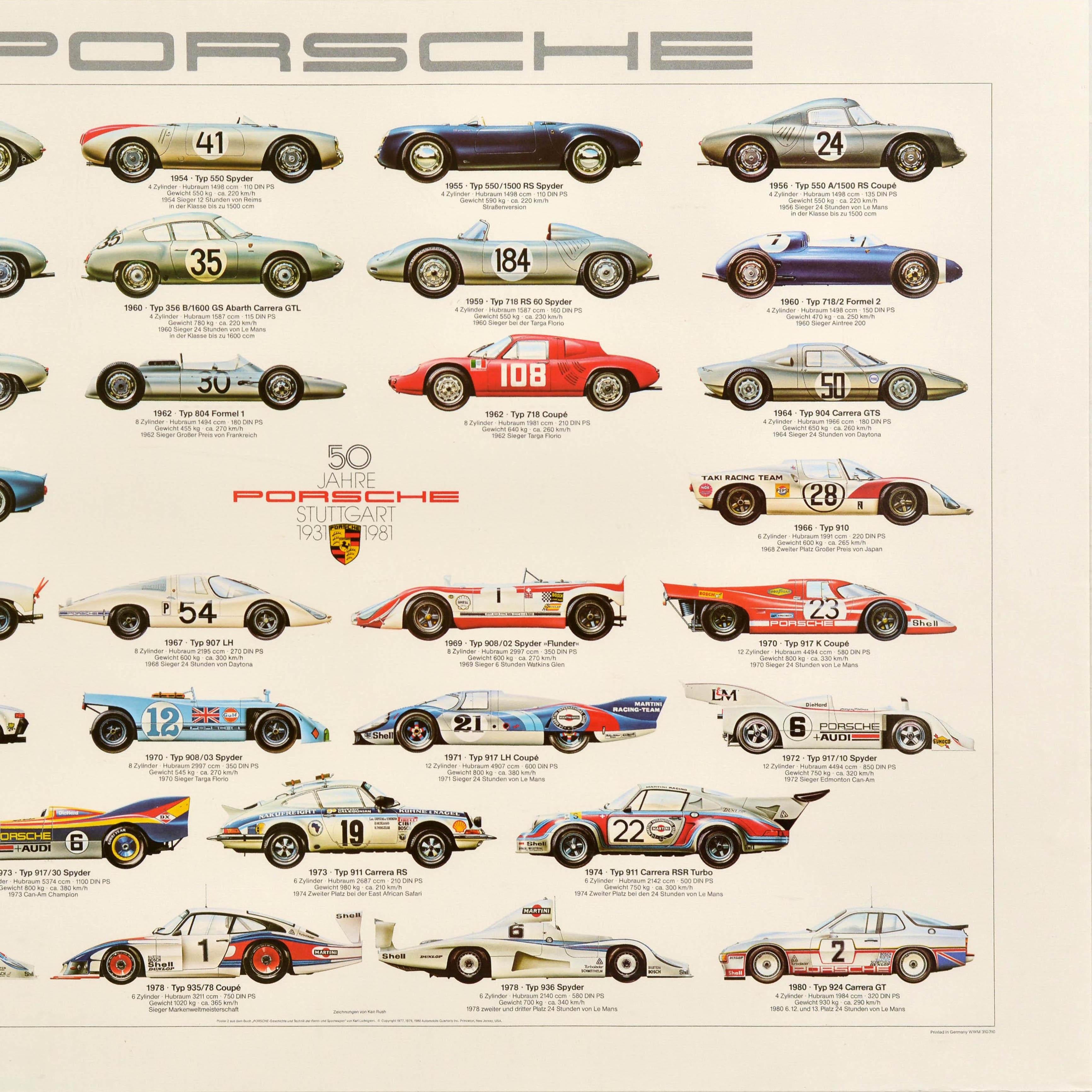 Original Vintage Car Advertising Poster Porsche Stuttgart 1931-1981 Racing Auto For Sale 1