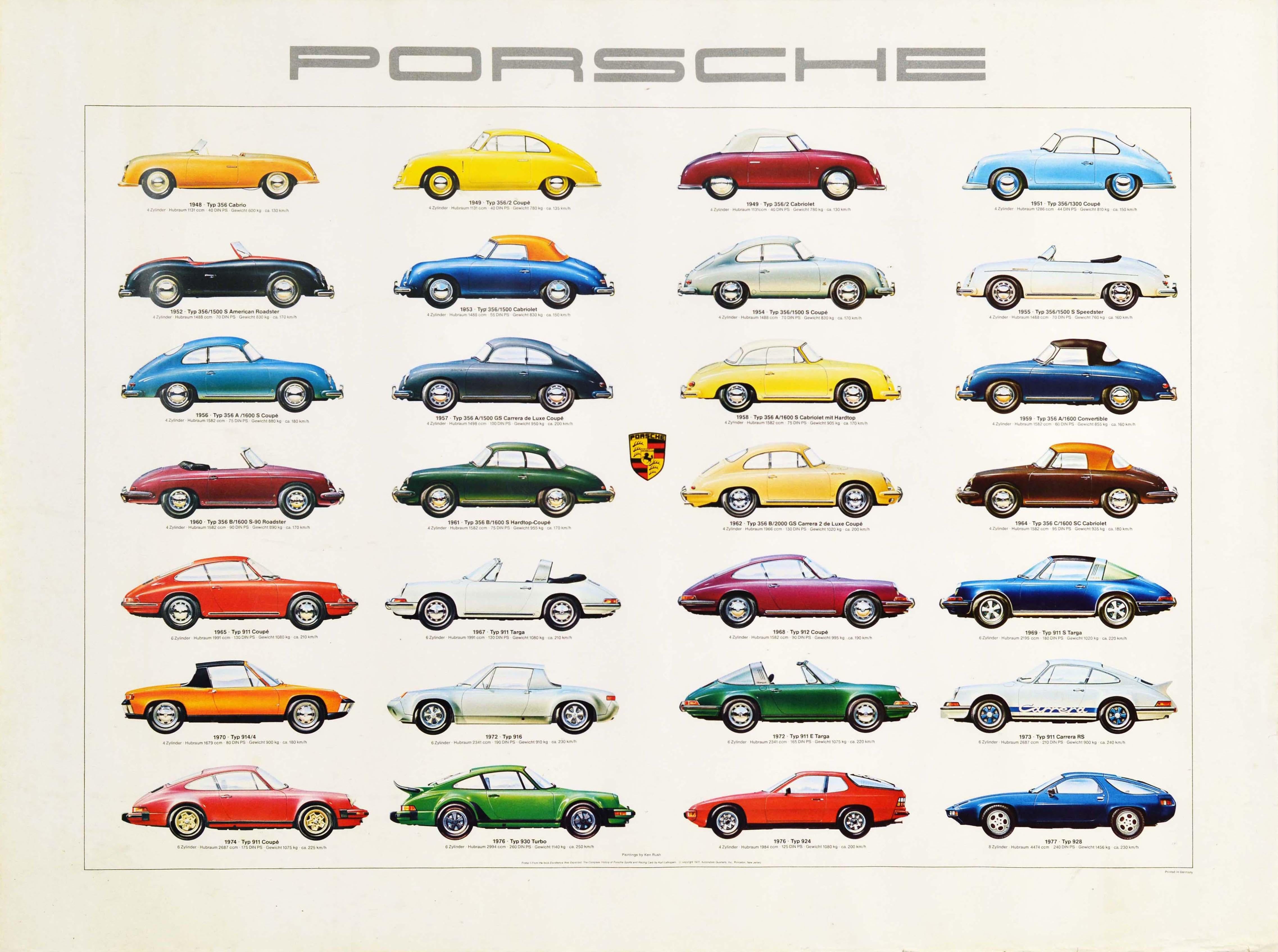 Ken Rush Print - Original Vintage Poster Porsche Car Models Iconic Sports And Racing Cars Design