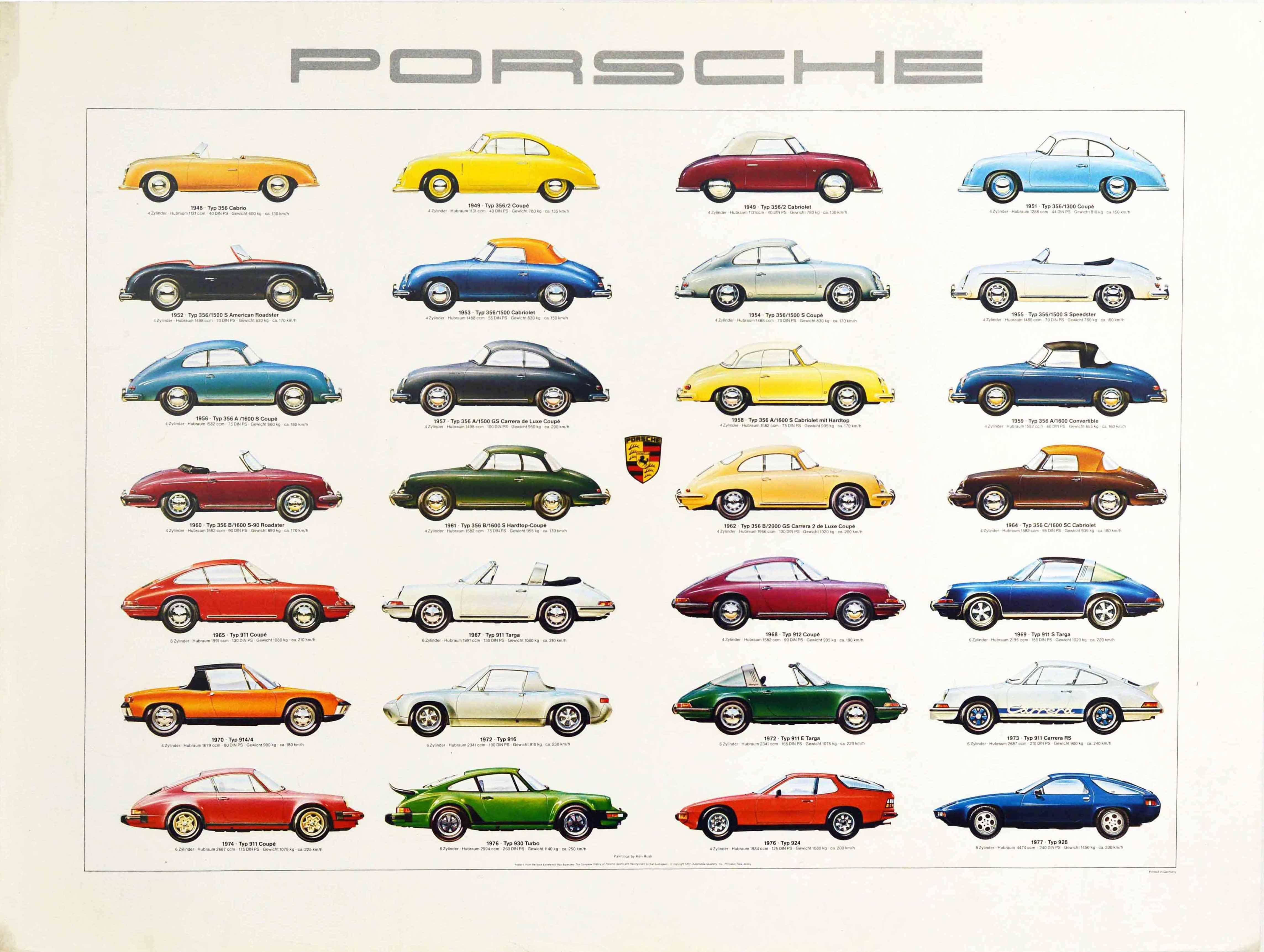 Ken Rush Print - Original Vintage Poster Porsche Production Cars Auto Racing Motor Sports Models