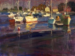"Coastal Colors" - Impressionist Still-Life of Boats and Marina, Oil Painting