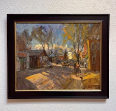 "In the Neighborhood" Urban Oil Painting of a City Street in Shadows