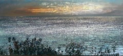 Peinture à l'huile sur toile « Into the Night », Ken Zier, 27x63, paysage océanique