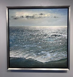Ken Zier, "Sailing Away", 27x27 Seascape Water Sailing Oil Painting on Canvas