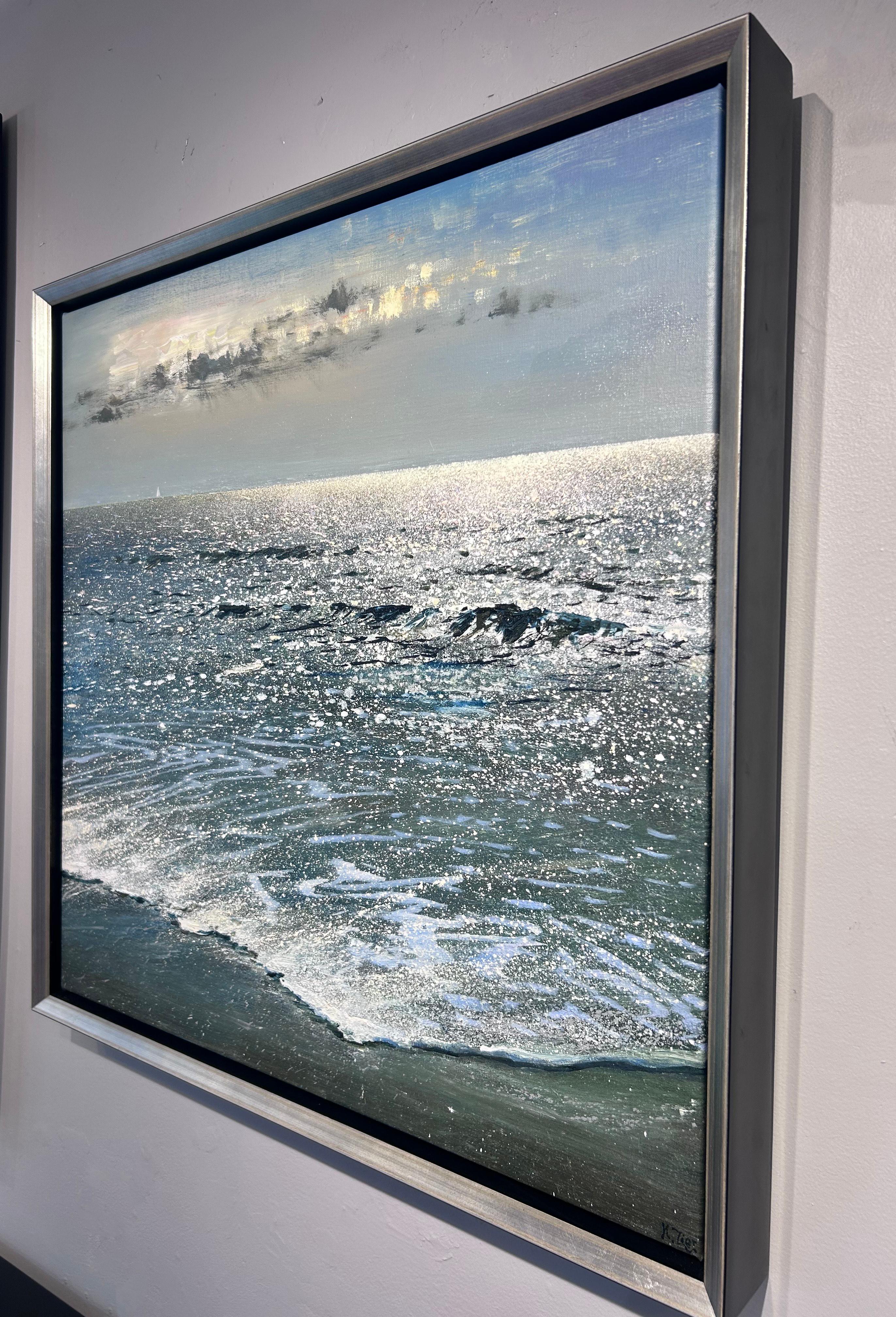 Ken Zier, „Sailing Away“, 27x27 Meereslandschaft, Wassersegeln, Ölgemälde auf Leinwand im Angebot 2