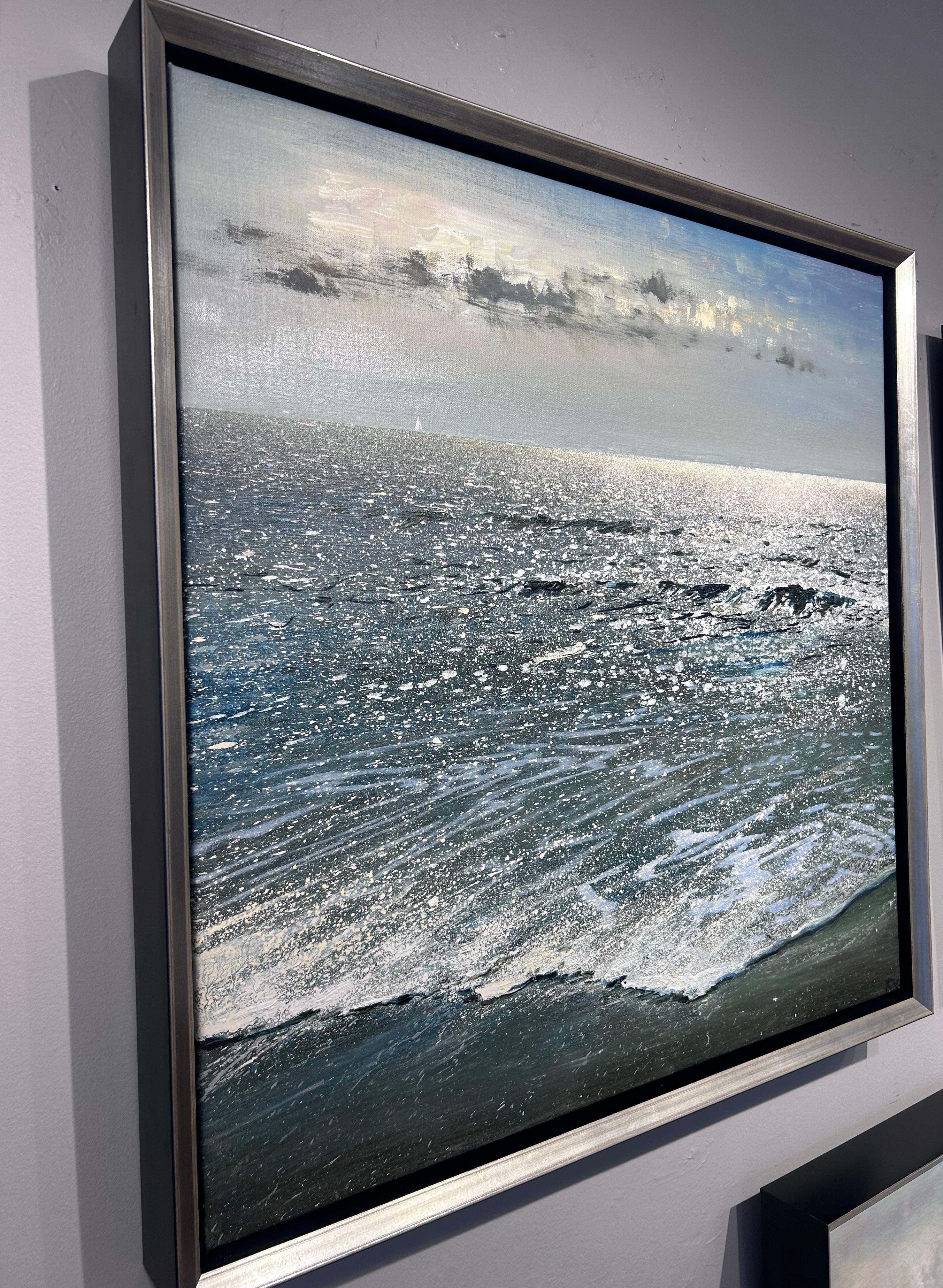 Ken Zier, „Sailing Away“, 27x27 Meereslandschaft, Wassersegeln, Ölgemälde auf Leinwand im Angebot 3