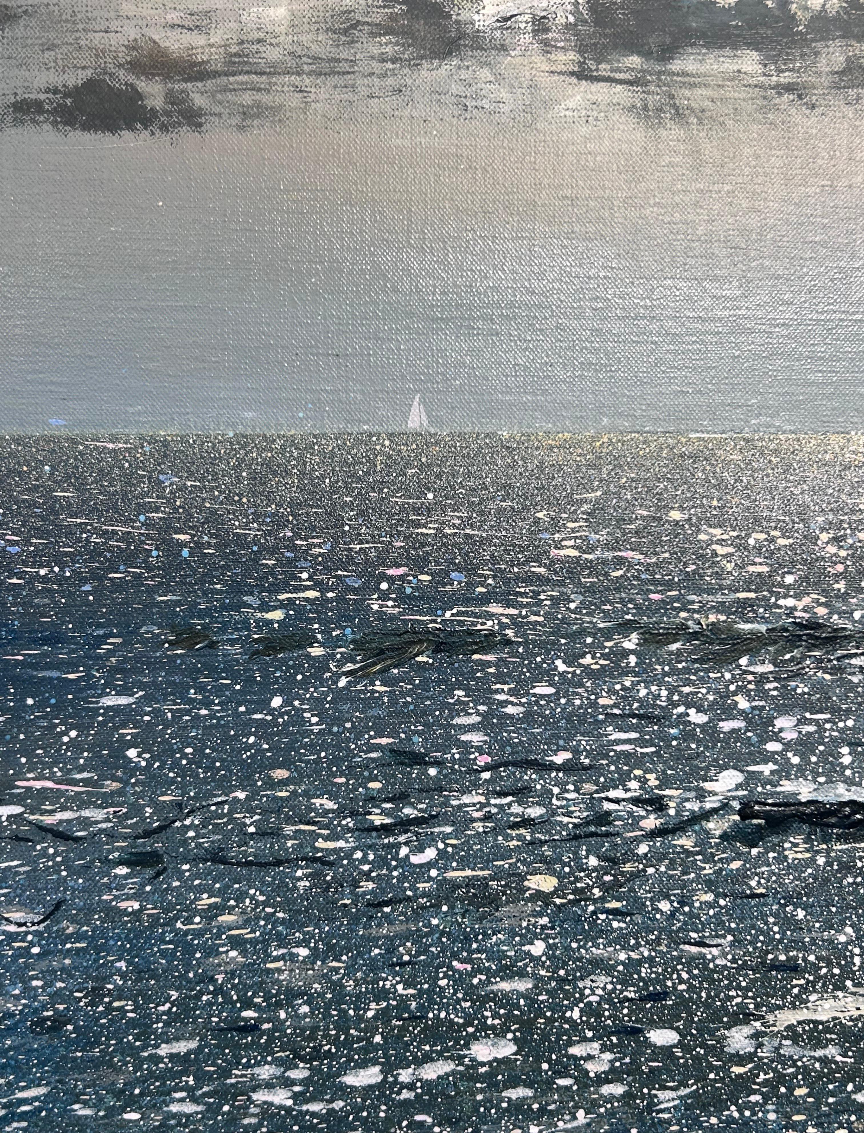 Ken Zier, „Sailing Away“, 27x27 Meereslandschaft, Wassersegeln, Ölgemälde auf Leinwand im Angebot 4