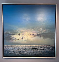 Ken Zier, "Someone Sailing in November", 45x45 Blue Ocean Oil Painting on Canvas