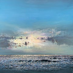 Ken Zier, "Someone Sailing in November", 45x45 Blue Ocean Oil Painting on Canvas