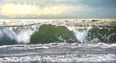 Ken Zier, "L'energia verde", 25x47 pittura ad olio su tela con paesaggio marino