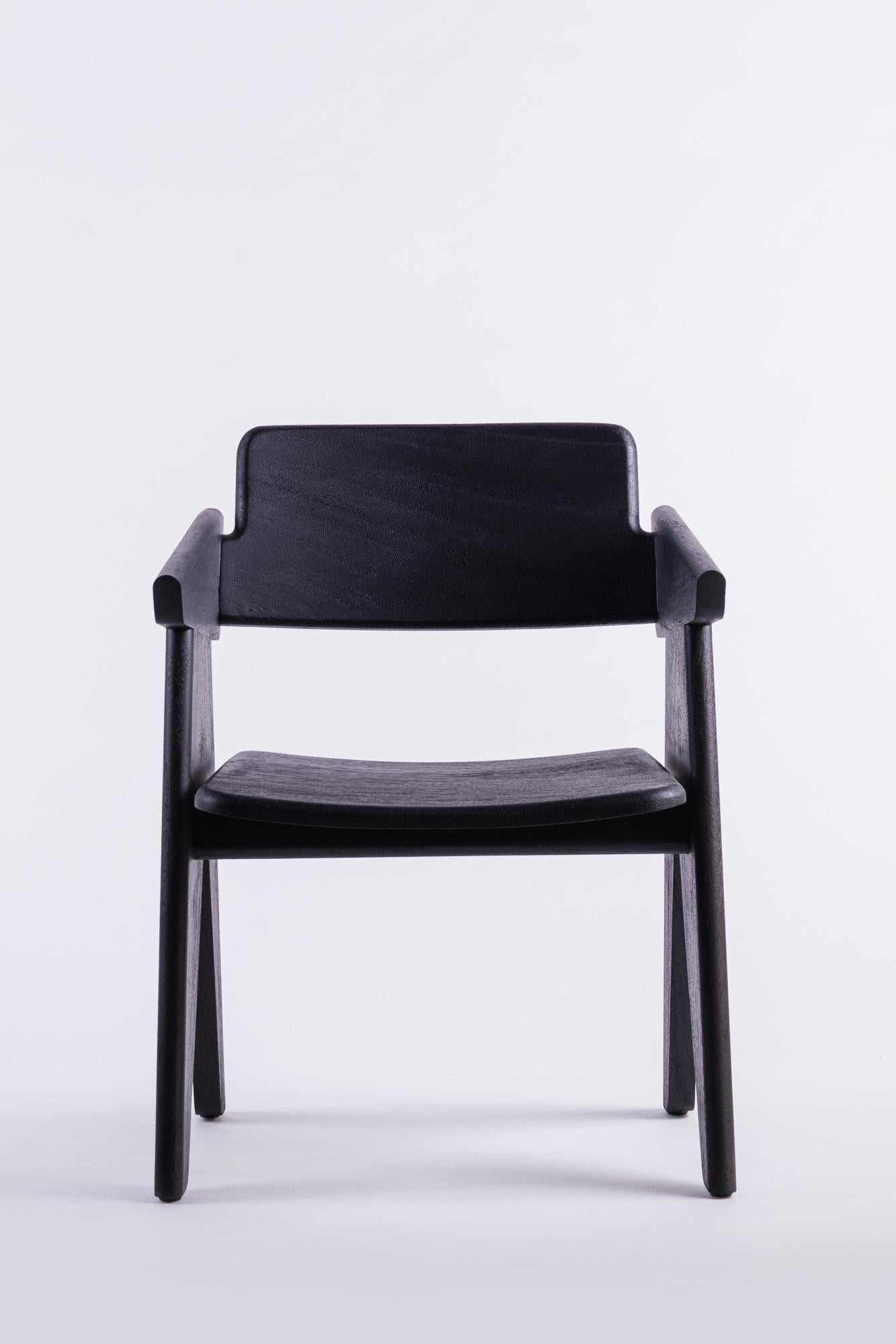 Mid-Century Modern KENA Chair, Rough Black Acacia Wood For Sale