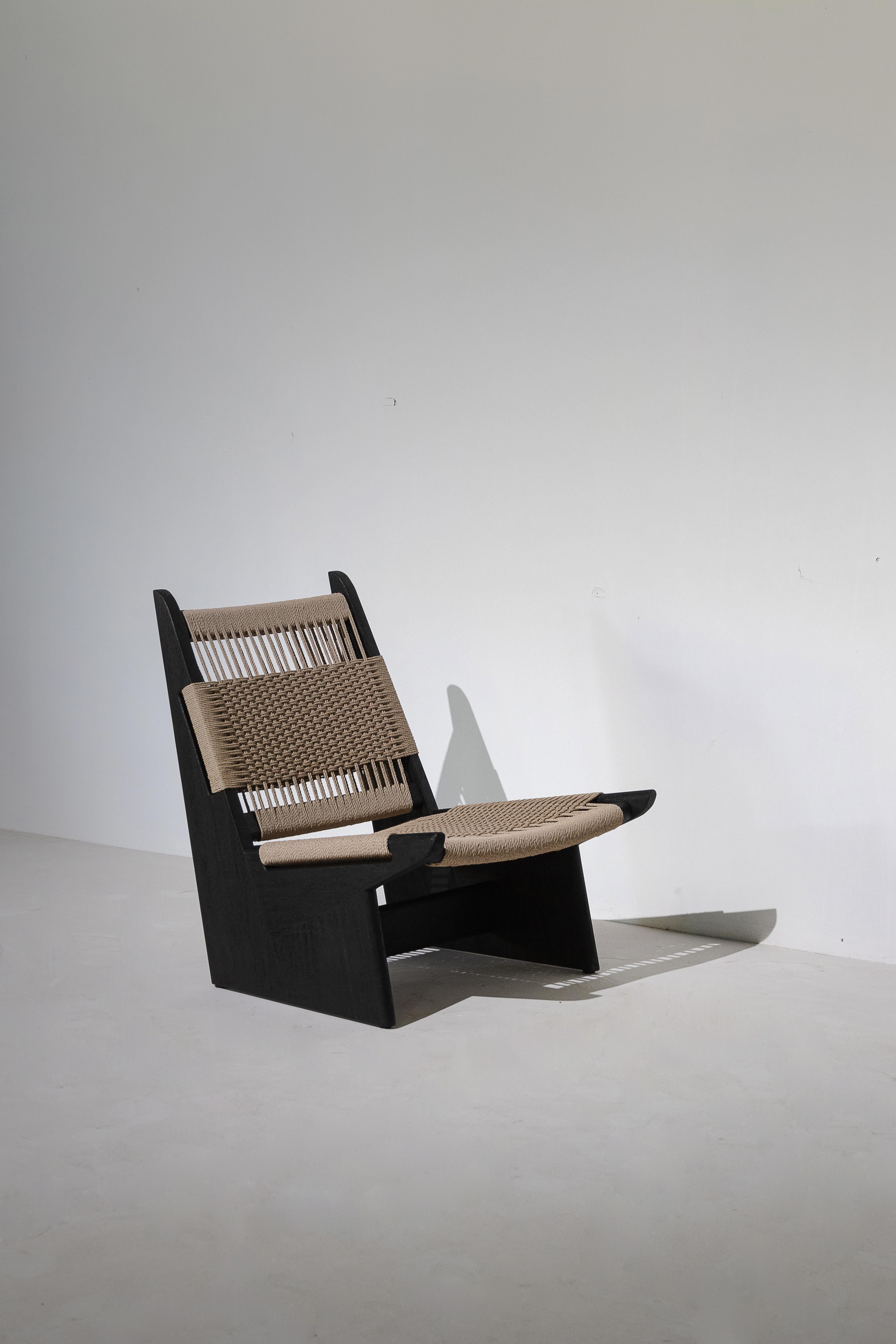 Mid-Century Modern KENA lounge, Rough Black Monkey Pod Wood For Sale