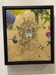 Aurum 3 - Opulenza botanica, geometria e uccelli: Acrilico, inchiostro e oro su tela