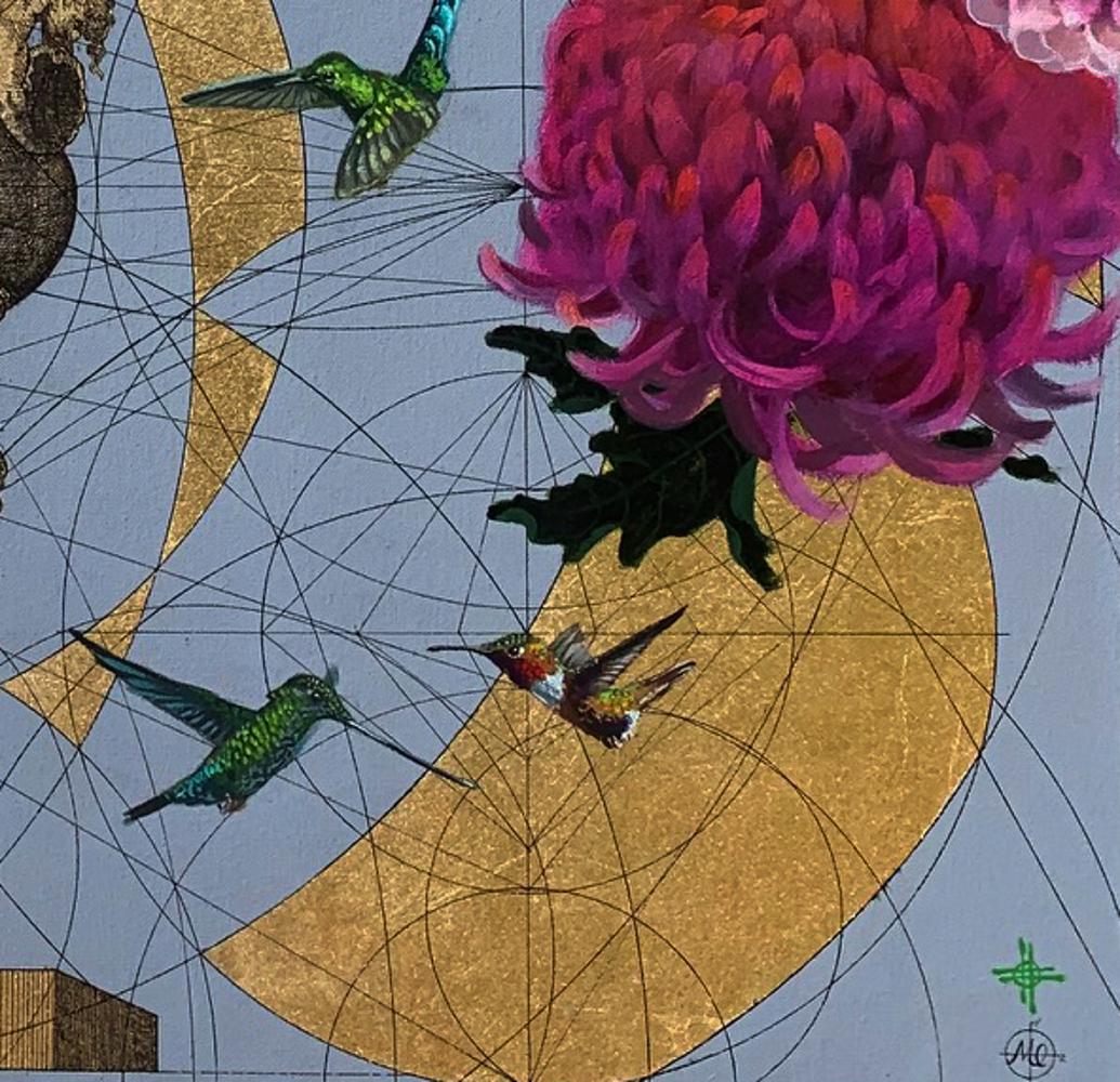 Claudius Conqueror - Géométrie opulente, oiseaux et botanique : techniques mixtes sur toile - Contemporain Painting par Keng Wai Lee & Marco Araldi
