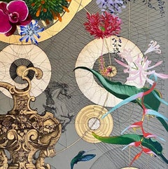 Alba - collaborative decorative ornamental mixed media floral birds painting