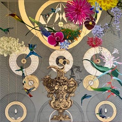 Alba - collaborative decorative ornamental mixed media floral birds painting