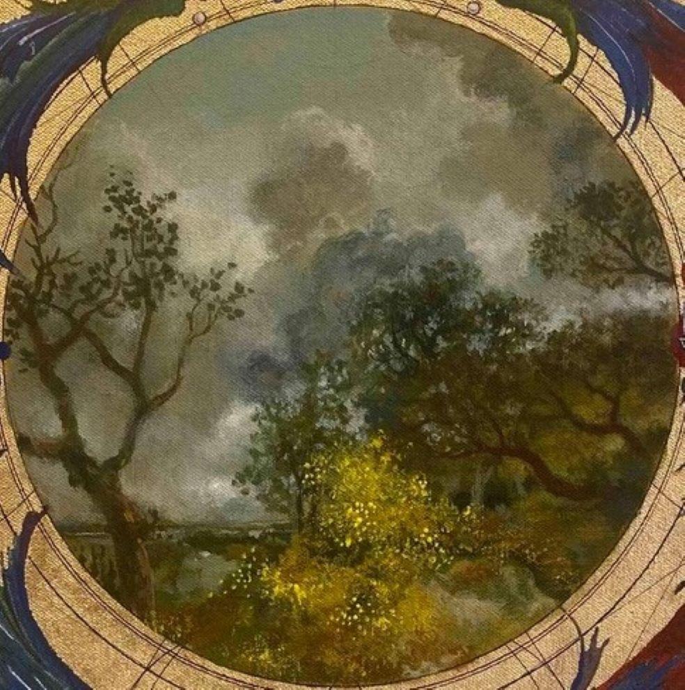 Aurum 21 -Pittura decorativa Fiori Uccelli Animali Oro Cerchi Contemporanei - Painting di Keng Wai Lee & Marco Araldi