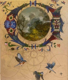 Aurum 21 -Fleurs décoratives Oiseaux Animal Peinture Or Cercles Contemporains