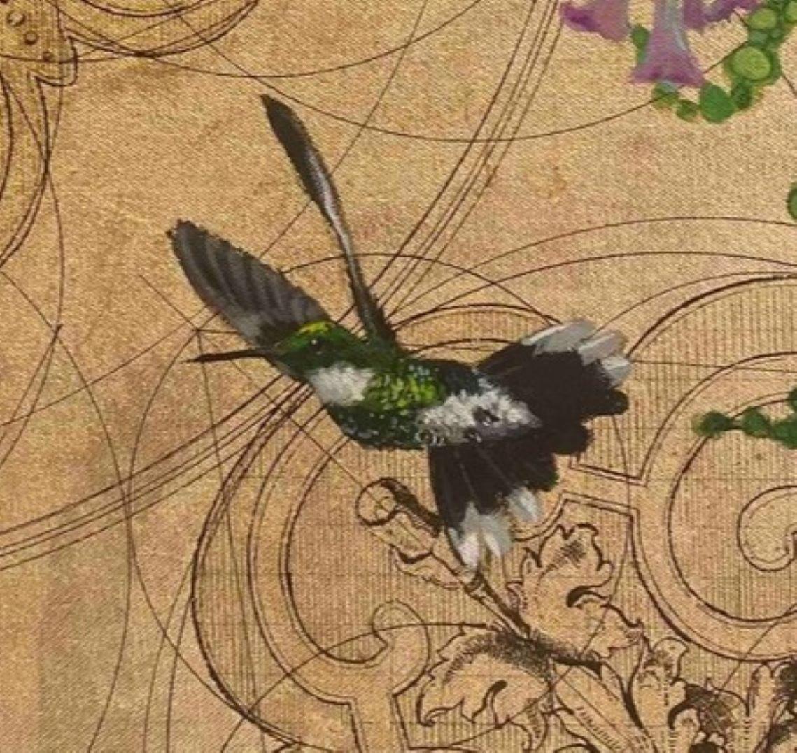 Aurum 22 -Fleurs décoratives Oiseaux Animal Peinture Or Cercles Contemporains - Painting de Keng Wai Lee & Marco Araldi