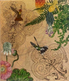 Aurum 22 -Fleurs décoratives Oiseaux Animal Peinture Or Cercles Contemporains