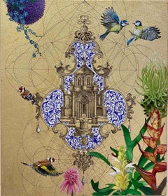 Aurum 23 -Pittura decorativa Fiori Uccelli Animali Oro Cerchi Contemporanei