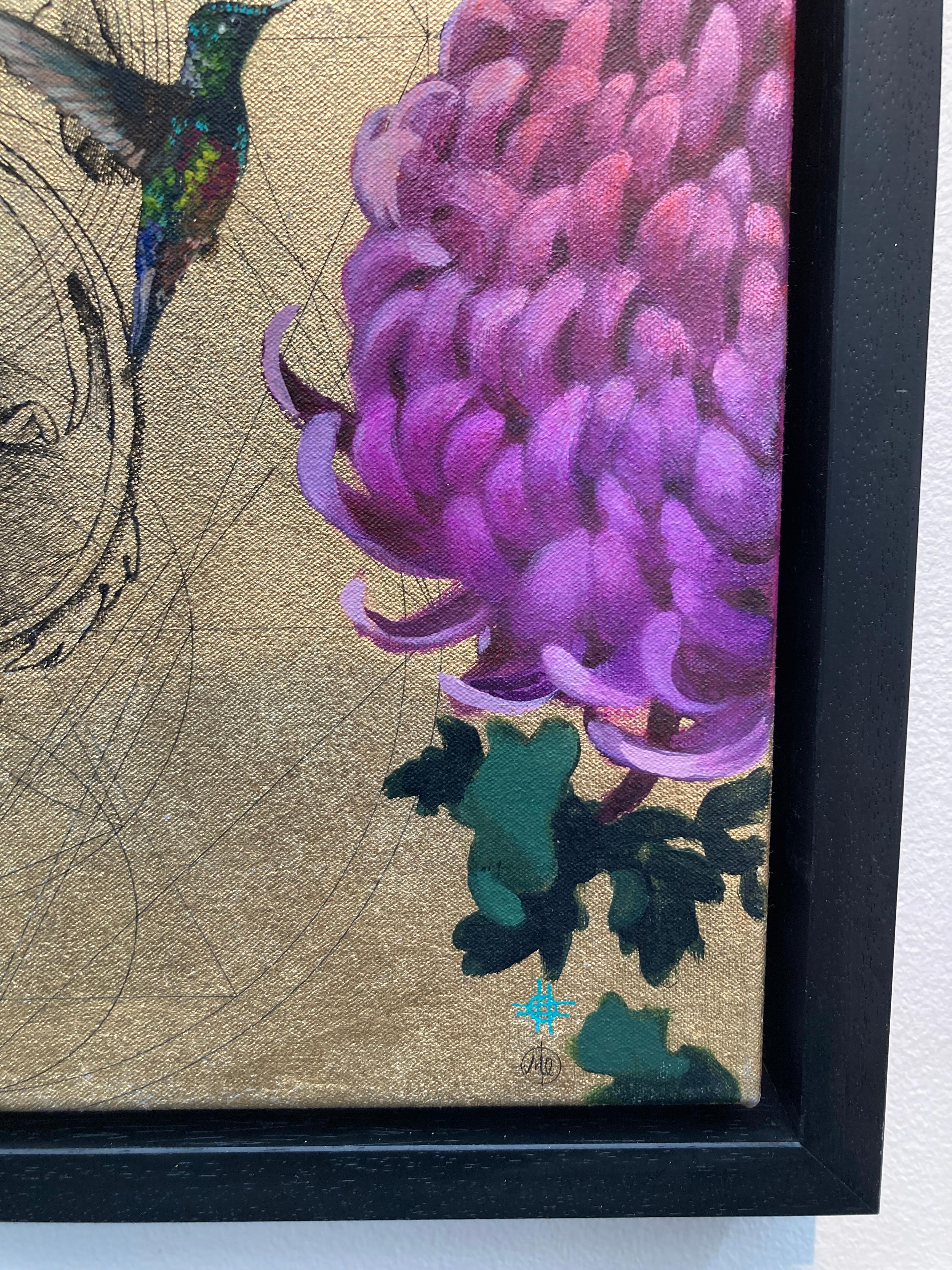 Aurum 5 - Botanische Opulenz, Geometrie und Vögel: Acryl, Tinte und Gold auf Leinwand (Zeitgenössisch), Painting, von Keng Wai Lee & Marco Araldi