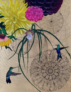 Emas 17 - contemporary decorative ornamental floral mixed media painting