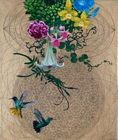 Emas 19 - contemporary collaborative decorative floral ornamental painting