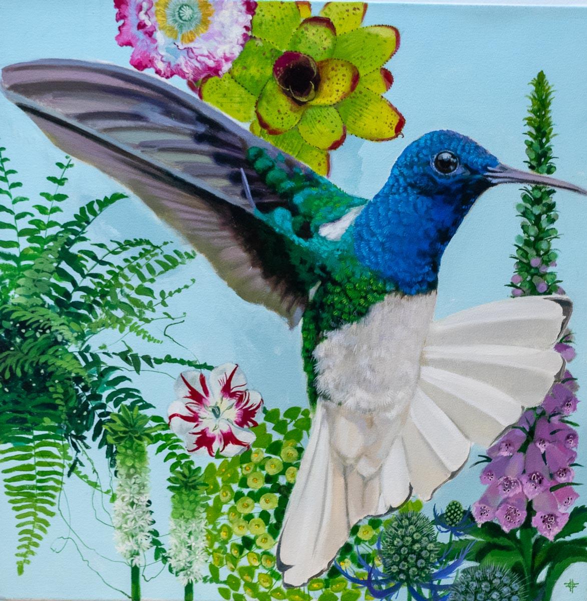 Keng Wai Lee Animal Painting - Adore- Acrylic Painting, floral, colourful, tropical, canvas
