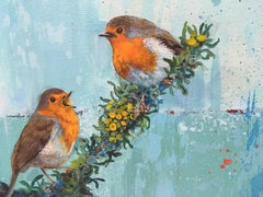 Aiko  -vibrant illustrative blue and orange birds painting acrylic on canvas