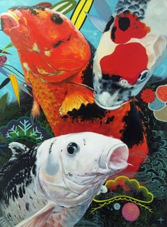 Allegro - contemporary colourful acrylic painting flora fauna koi-fish