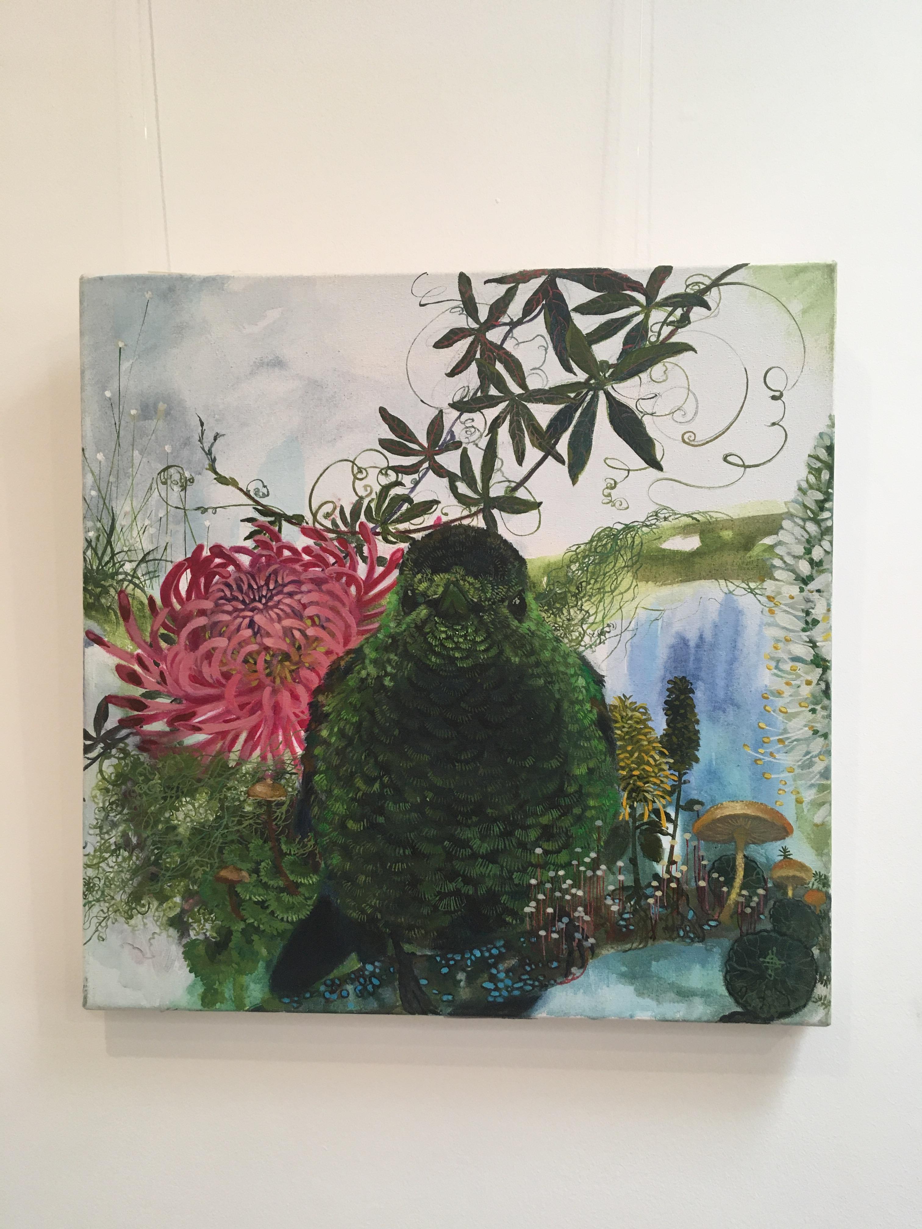Apolo - pintura acrílica contemporánea colorida naturaleza pájaro flores setas - Painting de Keng Wai Lee
