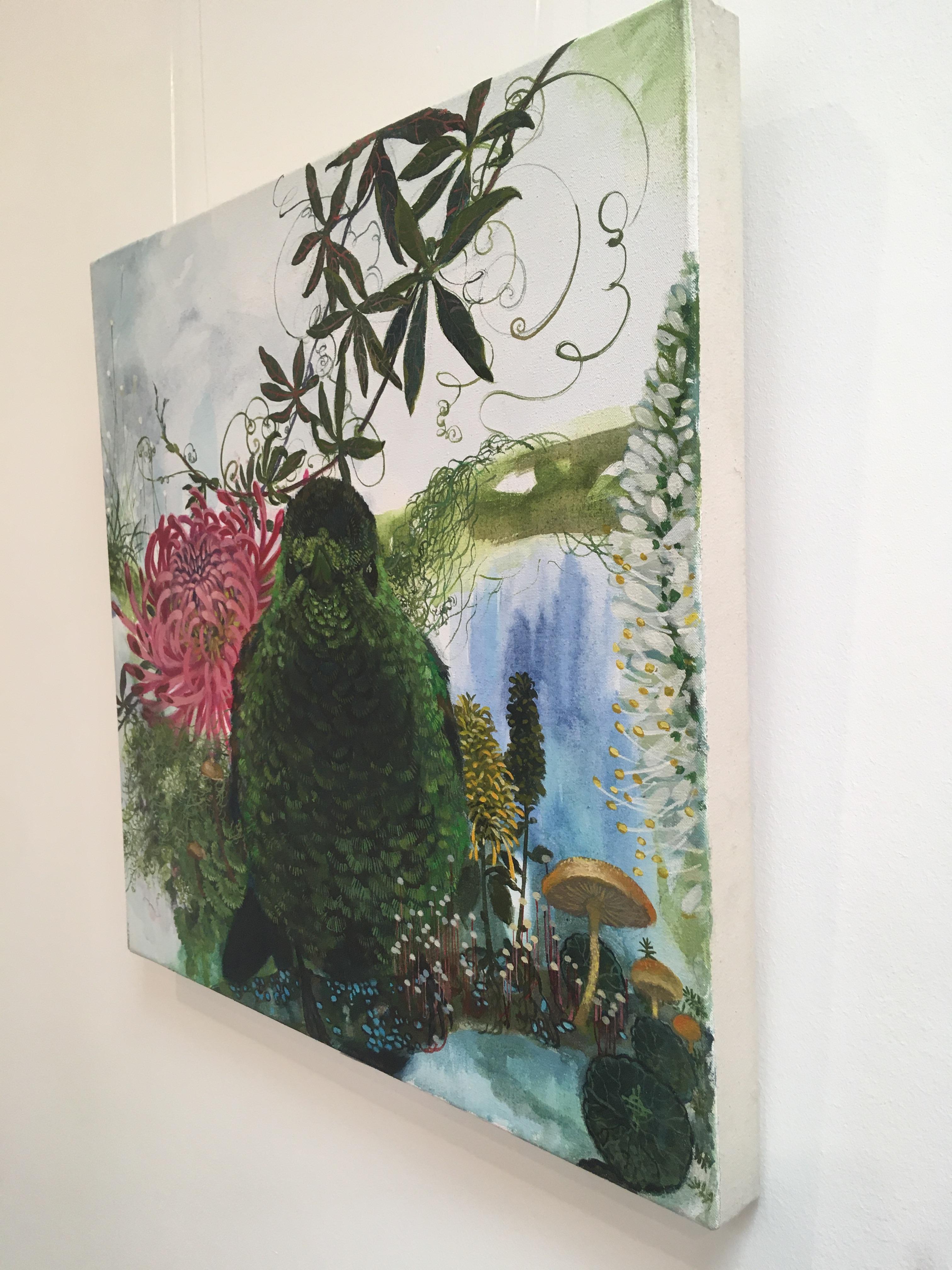 Apolo - pintura acrílica contemporánea colorida naturaleza pájaro flores setas 1