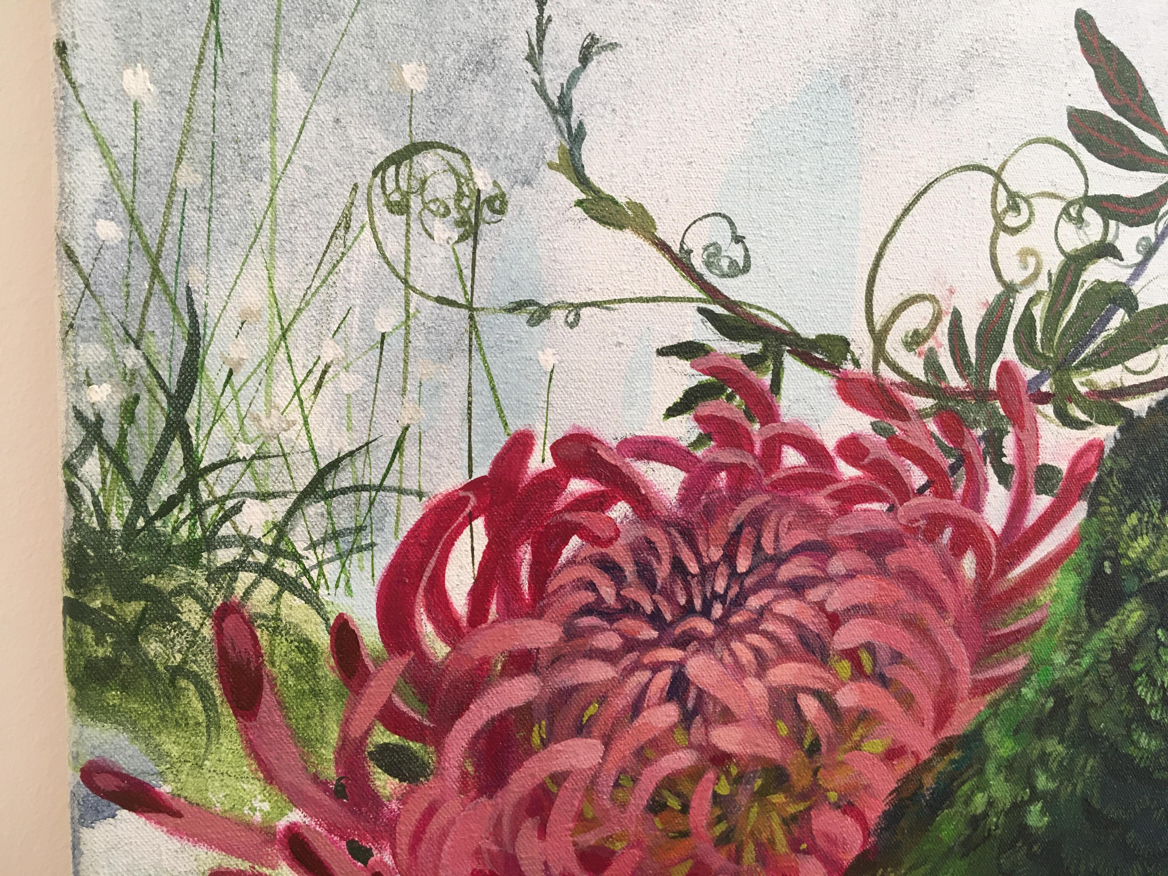 Apolo - pintura acrílica contemporánea colorida naturaleza pájaro flores setas 2